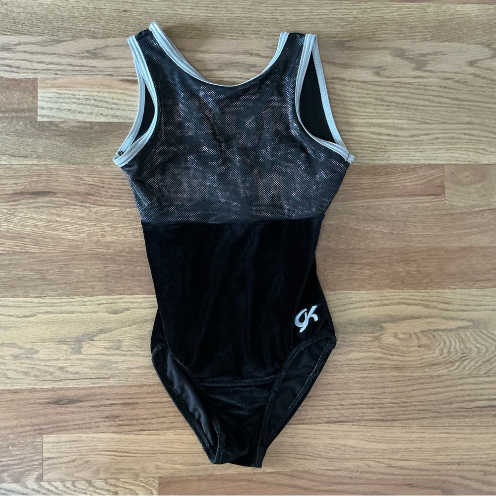 GK Elite Velour and spandex Black and Silver leotard Size Adult Small
